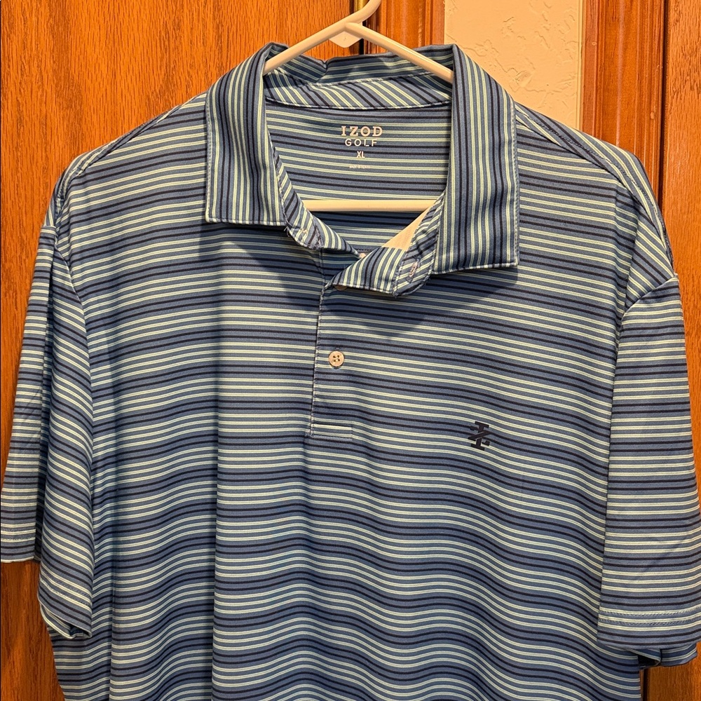 Izod Men's Navy and White Striped Polo Shirt